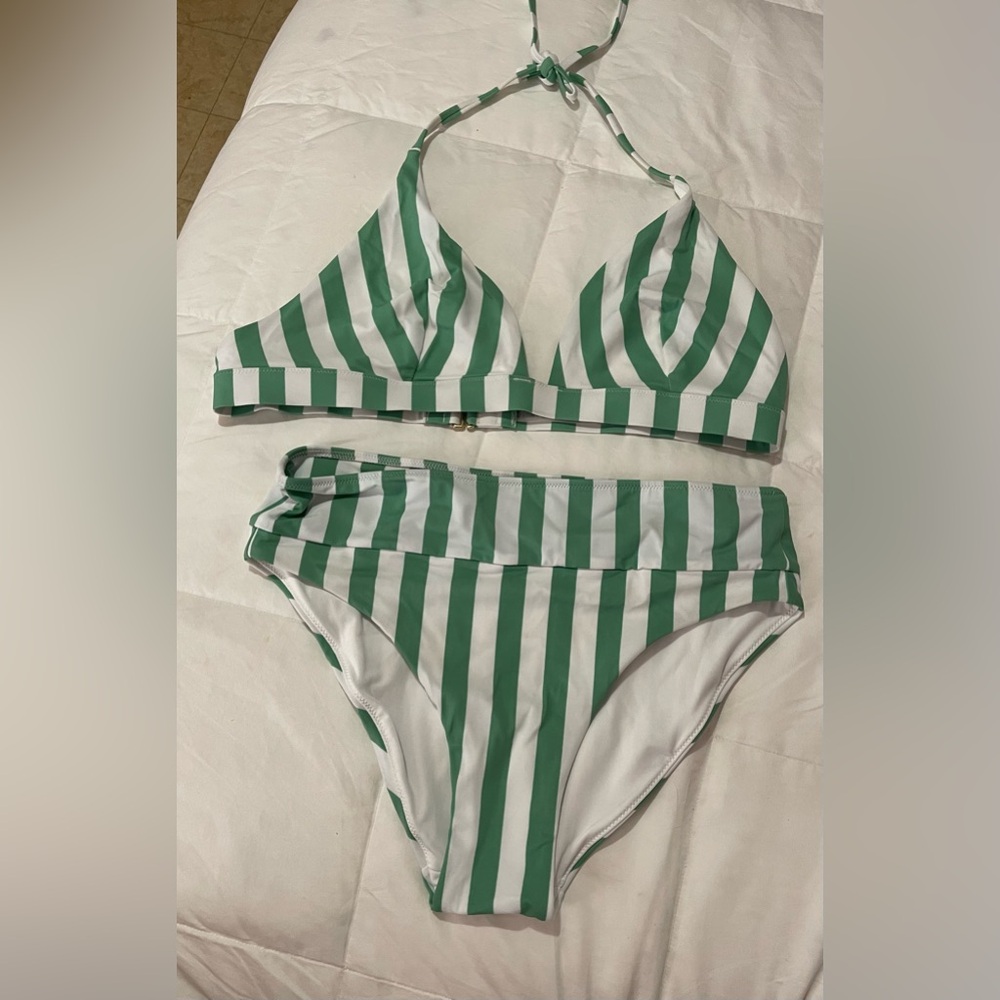 Victoria’s Secret bikini with green and white stripes NWT Size M
